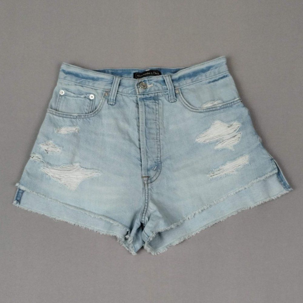 Abercrombie & Fitch High Rise Jean Shorts Distressed Denim Shorts